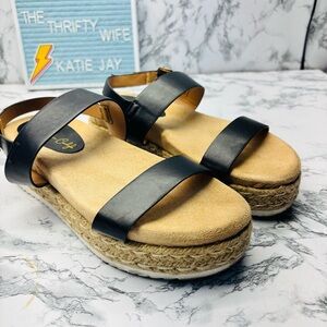 Chic Black Leather Platform Sandals size 8